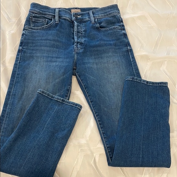 Mother The Hiker Hover Caving in Women's Blue Straight Stretchy Jeans - Picture 4 of 12